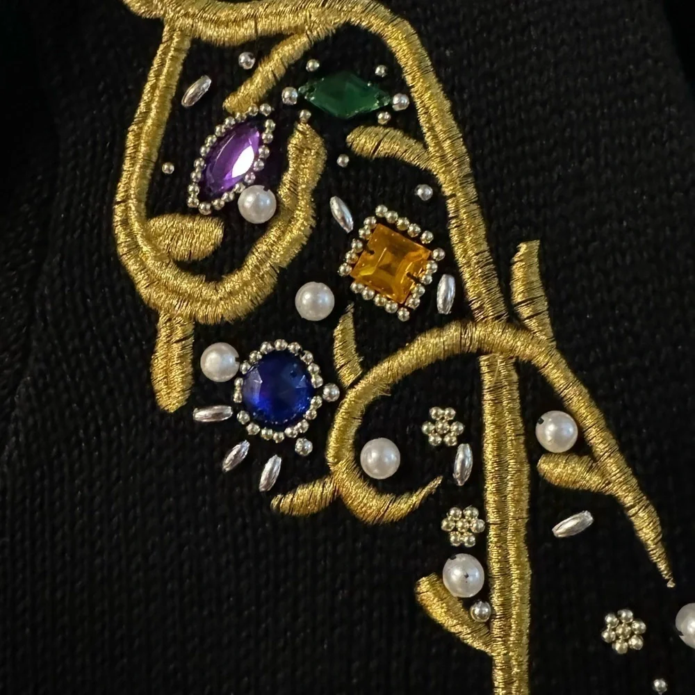 80’s Victoria Jones Embroidered Beaded Embellished Black Gold Cardigan Fran Fine - Picture 6 of 14